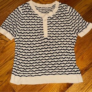 SHEIN Cream and Navy Chevron Short-Sleeve Knit Polo